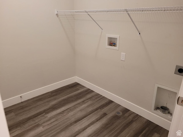 14474 Renner Ln Unit 302, Herriman, UT 84096 - laundry area featuring electric dryer hookup, baseboards, dark wood-style flooring, and hookup for a washing machine
