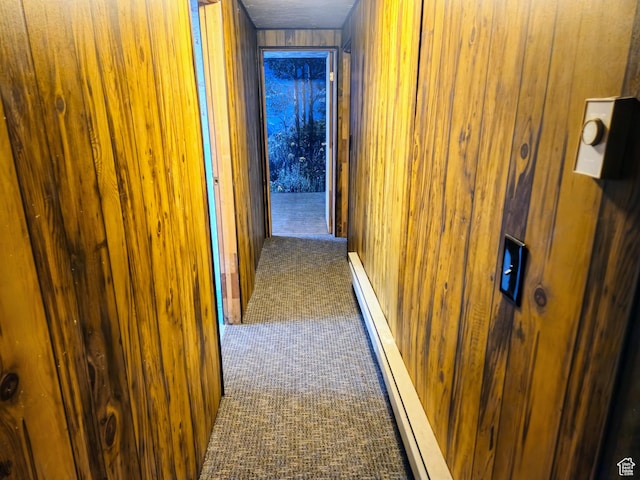 719 Adams St, Montpelier, ID 83254 - hall with dark colored carpet and wood walls