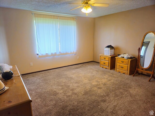 719 Adams St, Montpelier, ID 83254 - bedroom featuring a textured ceiling, carpet, and ceiling fan