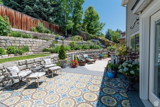 1814 N Heather Dr, Orem, UT 84097 - fenced backyard featuring outdoor lounge area and a patio area