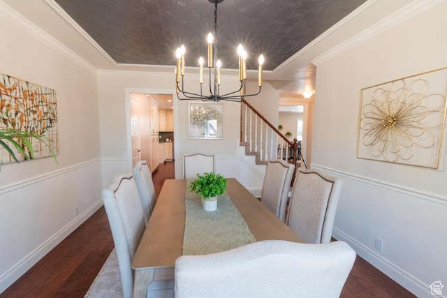 1814 N Heather Dr, Orem, UT 84097 - dining room with a chandelier, wood finished floors, stairs, ornamental molding, and baseboards