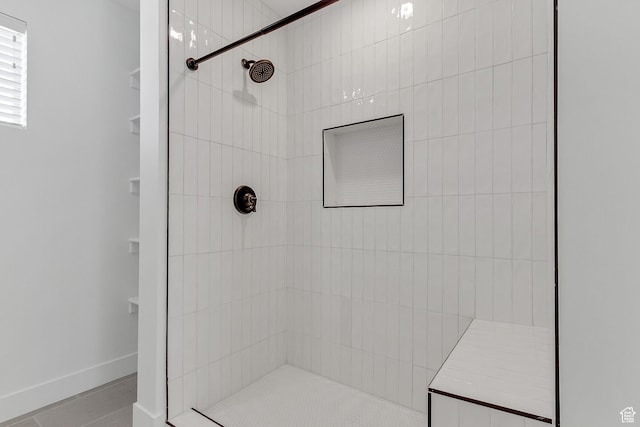 1797 N Avocet Dr, Salem, UT 84653 - full bathroom with tiled shower, tile patterned flooring, and baseboards