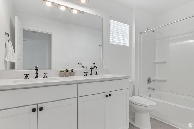 1797 N Avocet Dr, Salem, UT 84653 - full bathroom featuring double vanity, toilet, bathtub / shower combination, and tile patterned flooring