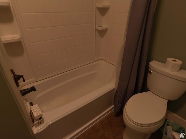 2307 Maple Leaf Dr, Cove, UT 84320 - bathroom featuring shower / bath combination with curtain, toilet, and tile patterned floors