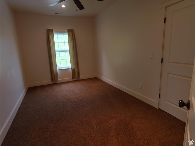 2307 Maple Leaf Dr, Cove, UT 84320 - spare room featuring ceiling fan, dark colored carpet, baseboards, and recessed lighting