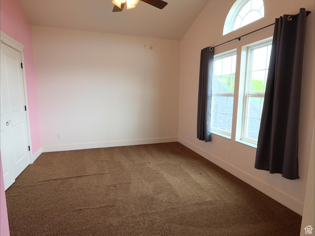 2307 Maple Leaf Dr, Cove, UT 84320 - unfurnished room featuring lofted ceiling, ceiling fan, carpet flooring, and baseboards
