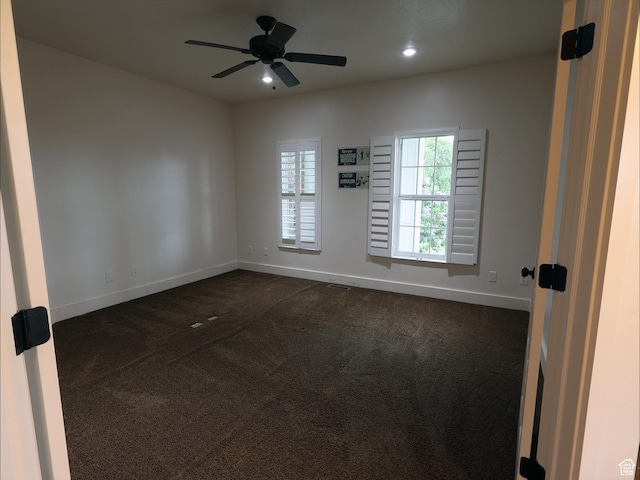 2307 Maple Leaf Dr, Cove, UT 84320 - empty room featuring dark carpet, baseboards, ceiling fan, and recessed lighting