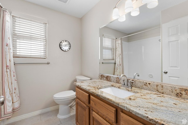 1040 S 1100 E Unit 80, St George, UT 84790 - bathroom featuring vanity, toilet, tile patterned flooring, baseboards, and a shower with shower curtain