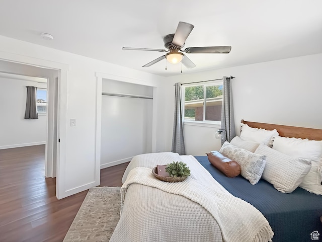 5432 S 800 E, South Ogden, UT 84405 - bedroom with a closet, dark wood-style floors, ceiling fan, and baseboards