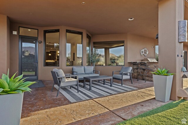 2763 N Chaco Trl, St George, UT 84770 - view of patio / terrace with outdoor lounge area and exterior kitchen