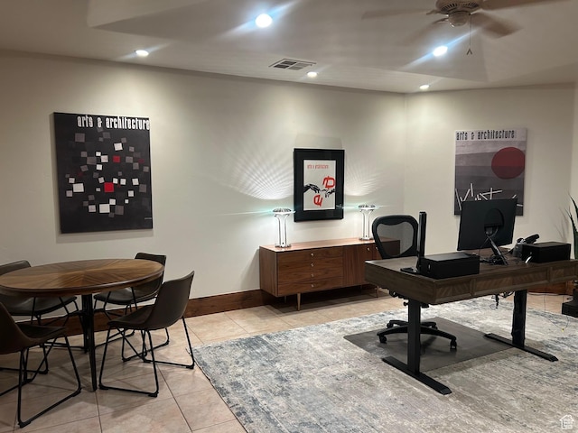 2763 N Chaco Trl, St George, UT 84770 - office space with ceiling fan, light tile patterned floors, baseboards, and recessed lighting