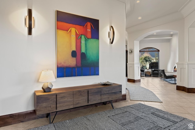 2763 N Chaco Trl, St George, UT 84770 - corridor featuring arched walkways, tile patterned floors, and recessed lighting