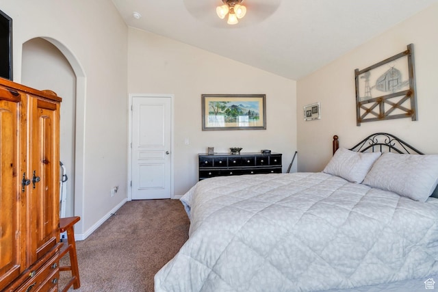 6329 W Basin Ridge Dr, West Valley City, UT 84128 - carpeted bedroom featuring vaulted ceiling, baseboards, and ceiling fan