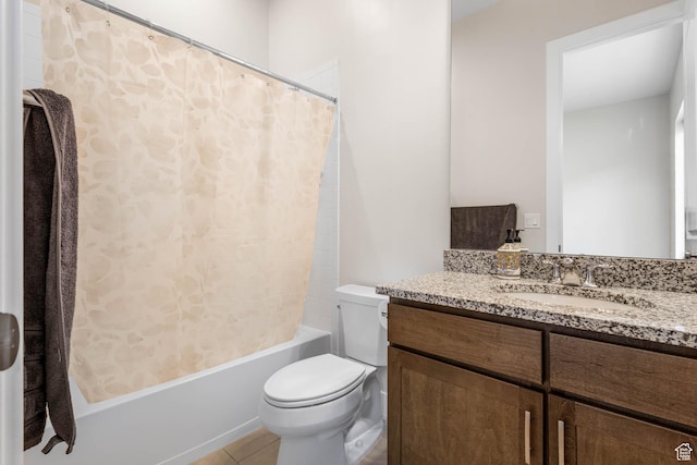 14908 S Fawley Ln, Herriman, UT 84096 - full bathroom featuring toilet, vanity, shower / tub combo, and tile patterned flooring