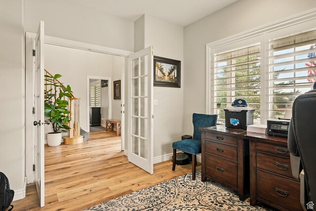 2271 W Crestview Cir, Cedar City, UT 84720 - office featuring french doors, light wood-style flooring, and baseboards