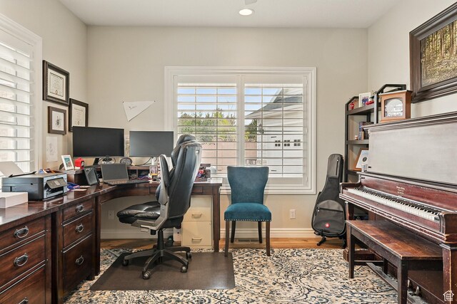 2271 W Crestview Cir, Cedar City, UT 84720 - office area featuring wood finished floors, baseboards, and recessed lighting