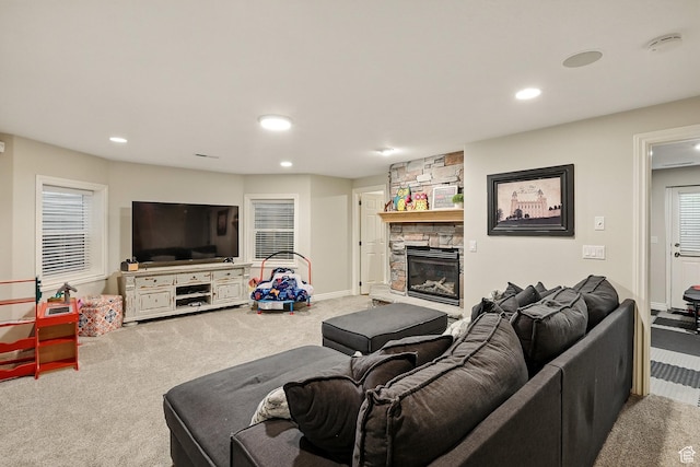 2271 W Crestview Cir, Cedar City, UT 84720 - carpeted living room featuring a fireplace and recessed lighting