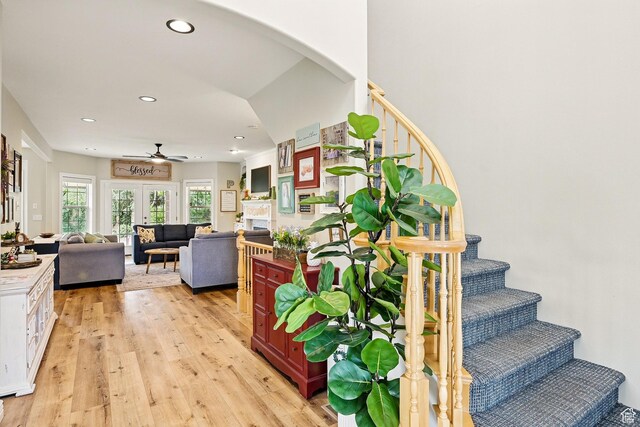 2271 W Crestview Cir, Cedar City, UT 84720 - stairway with wood finished floors, a ceiling fan, and recessed lighting