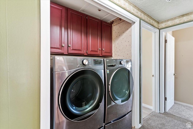 4456 N 3800 W, Peterson, UT 84050 - washroom with independent washer and dryer, carpet floors, cabinet space, baseboards, and a textured ceiling