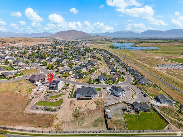 1353 Sageberry Dr, Santaquin, UT 84655 - aerial view of property's location with a water and mountain view and nearby suburban area