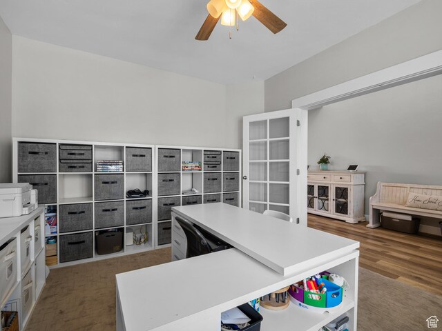 1353 Sageberry Dr, Santaquin, UT 84655 - office area with a ceiling fan and wood finished floors