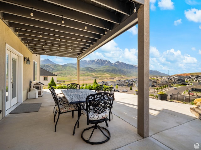 1353 Sageberry Dr, Santaquin, UT 84655 - view of patio / terrace with a mountain view and outdoor dining space