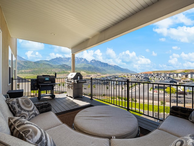 1353 Sageberry Dr, Santaquin, UT 84655 - balcony with a mountain view, a grill, and a residential view