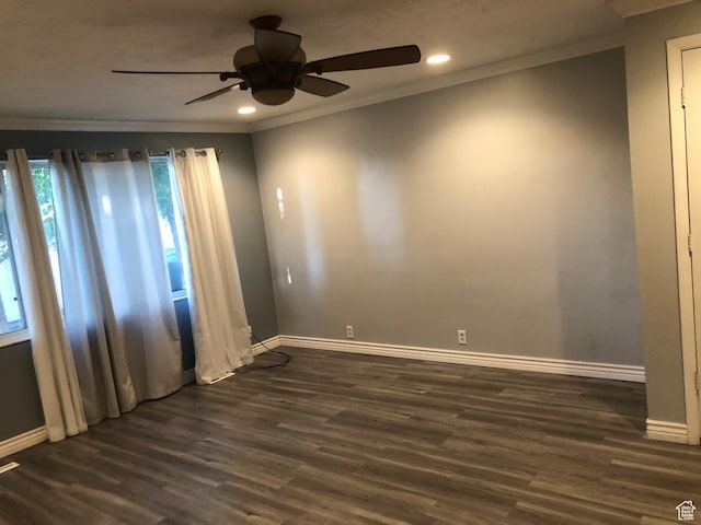 399 E 400 N Unit 2A, Bountiful, UT 84010 - unfurnished room with crown molding, baseboards, ceiling fan, dark wood-style floors, and recessed lighting