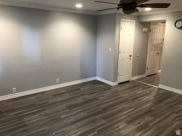 399 E 400 N Unit 2A, Bountiful, UT 84010 - spare room with a ceiling fan, baseboards, recessed lighting, dark wood-type flooring, and ornamental molding