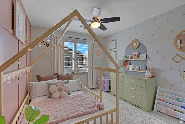 12473 S Desert Mesa Dr, Herriman, UT 84096 - bedroom featuring wallpapered walls, carpet, and a ceiling fan