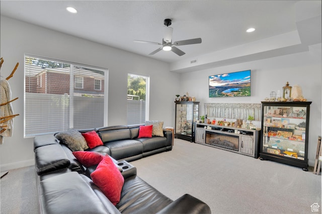 4022 S Burch Creek Way S, Ogden, UT 84405 - carpeted living room with ceiling fan, baseboards, and recessed lighting