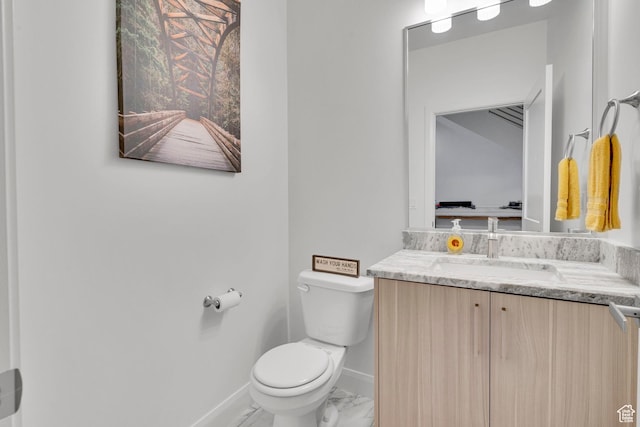 4022 S Burch Creek Way S, Ogden, UT 84405 - bathroom featuring baseboards, toilet, vanity, and marble look tile flooring