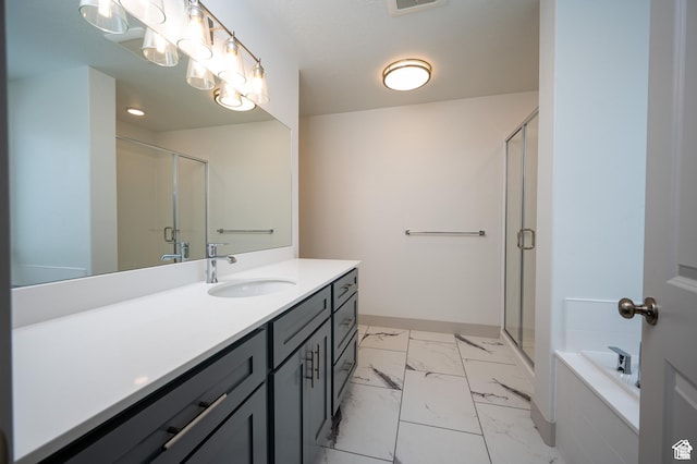 622 S 85 E Unit 4, Smithfield, UT 84335 - full bathroom featuring vanity, a shower stall, marble look tile flooring, and a bath