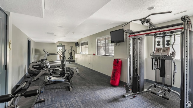 1029 Independence, Provo, UT 84604 - workout area with a textured ceiling, baseboards, and carpet