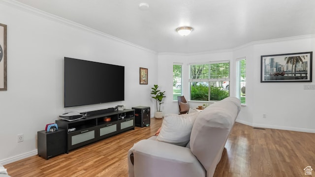 1029 Independence, Provo, UT 84604 - living room featuring light wood-style flooring, ornamental molding, and baseboards