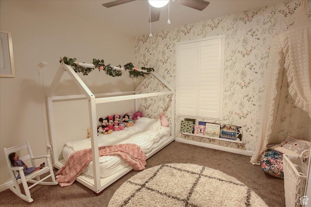 58 N 285 W, Centerville, UT 84014 - bedroom with carpet flooring, ceiling fan, baseboards, and wallpapered walls
