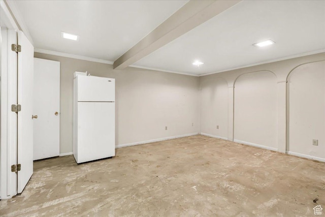 5424 S 850 E, South Ogden, UT 84405 - below grade area with freestanding refrigerator, ornamental molding, and baseboards