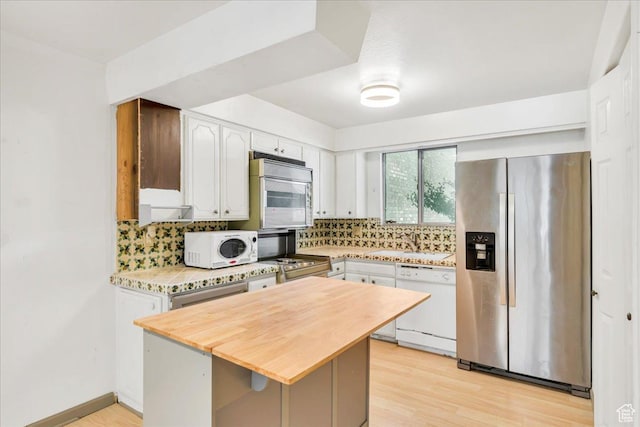 5424 S 850 E, South Ogden, UT 84405 - kitchen with stainless steel appliances, butcher block counters, tasteful backsplash, and white cabinetry