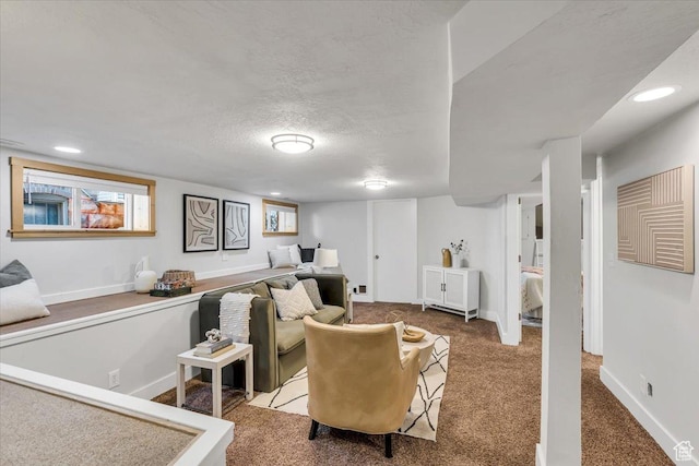 457 S Douglas St E, Salt Lake City, UT 84102 - carpeted living room featuring baseboards, recessed lighting, and a textured ceiling