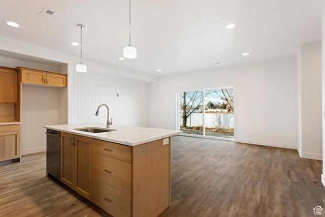 1687 W 2770 S Unit 204, Syracuse, UT 84075 - kitchen with a sink, stainless steel dishwasher, dark wood-style flooring, light countertops, and recessed lighting
