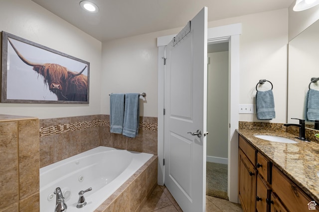 5519 Lillehammer Ln Unit 1307, Park City, UT 84098 - full bath featuring vanity, a tub with jets, tile patterned flooring, and recessed lighting