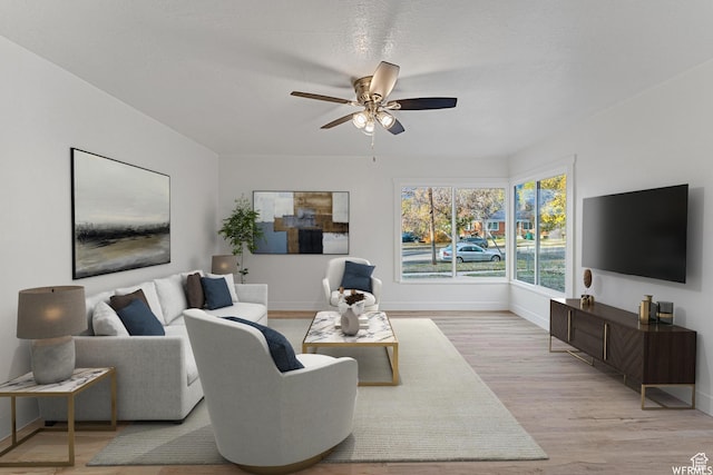 1167 29th St, Ogden, UT 84403 - living room with baseboards, ceiling fan, and light wood-style flooring