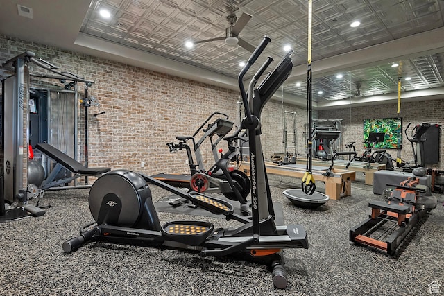 3428 Westview Trl, Park City, UT 84098 - exercise room with brick wall and an ornate ceiling