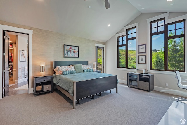 3428 Westview Trl, Park City, UT 84098 - bedroom with carpet flooring, multiple windows, vaulted ceiling, baseboards, and recessed lighting