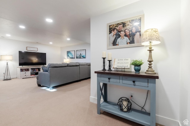 611 E 400 N, Providence, UT 84332 - living area featuring baseboards, recessed lighting, and light colored carpet