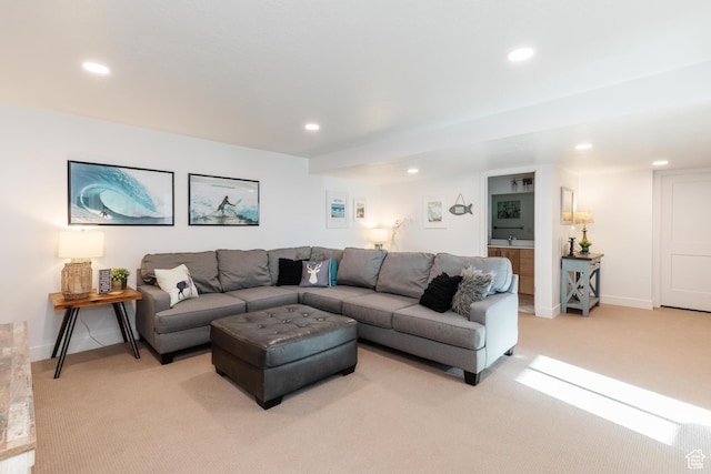611 E 400 N, Providence, UT 84332 - living room featuring light colored carpet, recessed lighting, and baseboards