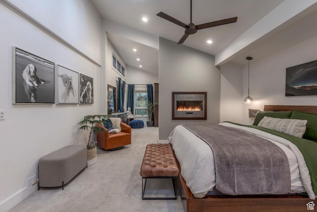 2126 Twilight Ct, Park City, UT 84060 - bedroom with a lit fireplace, carpet flooring, recessed lighting, baseboards, and vaulted ceiling