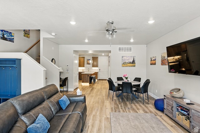 899 S Lincoln Ave Unit 3, Cedar City, UT 84720 - living area featuring baseboards, a ceiling fan, light wood-style flooring, stairway, and recessed lighting