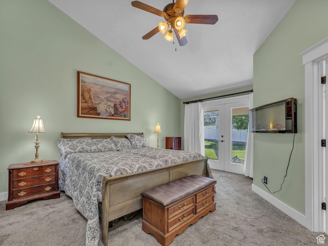 1872 N 1850 E, North Logan, UT 84341 - bedroom with access to exterior, french doors, light carpet, vaulted ceiling, and baseboards