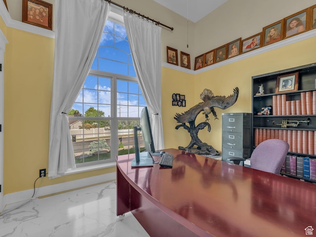 1872 N 1850 E, North Logan, UT 84341 - office area with marble finish floors, a towering ceiling, and baseboards